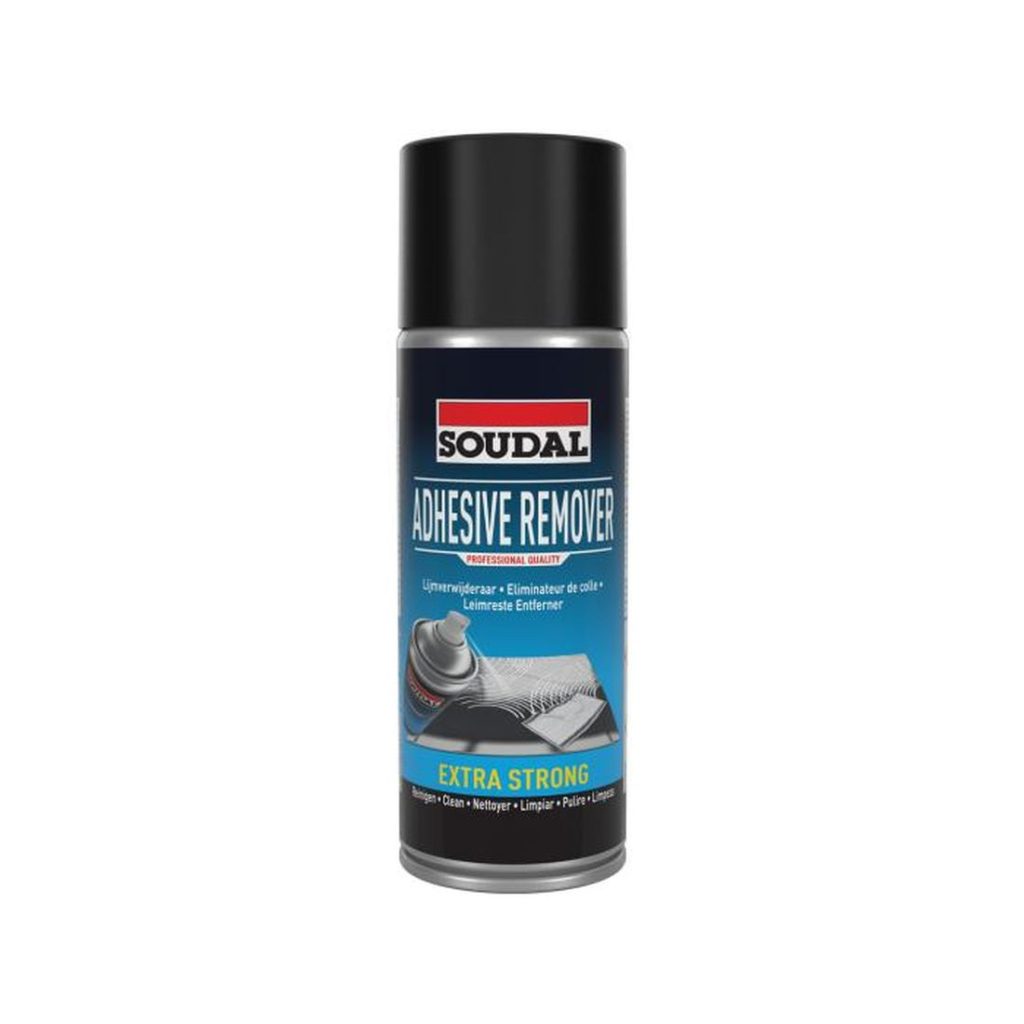 SOUDAL Adhesive Remover 400 ml. Kuvassa spraypurkki edestäpäin.