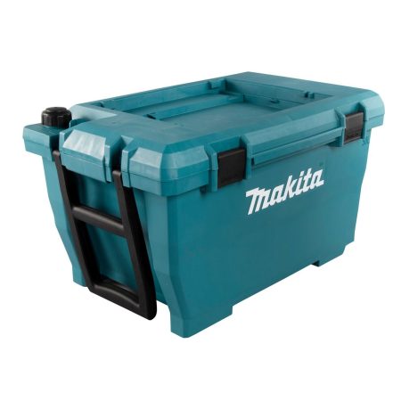 MAKITA Säilytys/vesiastia pyörillä, DHW080, Makpac yhteensopiva. Kuvassa Säilytys/vesiastia pyörillä, DHW080, Makpac yhteensopiva vasemmalta etuyläviistosta.