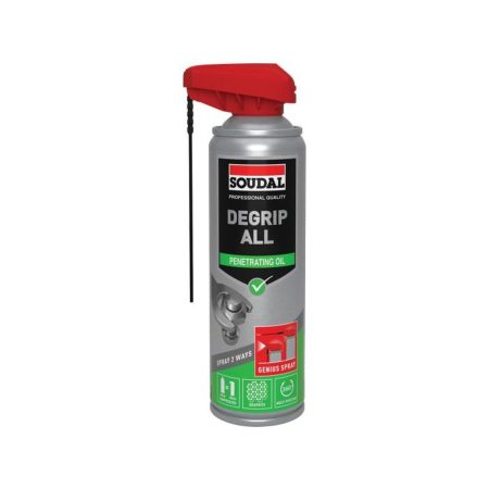 SOUDAL Degrip All genius spray 300 ml. Kuvassa spraypurkki edestäpäin.