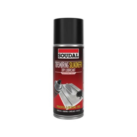 SOUDAL Dry Lubricant Spray 400 ml. Kuvassa spraypurkki edestäpäin.