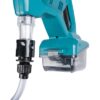 MAKITA Akkupainepesuri LXT. Lähikuvassa puutarhaletku kiinnitettynä akkupainepesuriin.