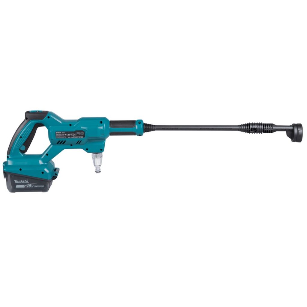 MAKITA Akkupainepesuri LXT. Kuvassa akkupainepesuri oikealta sivustapäin yläviistosta.