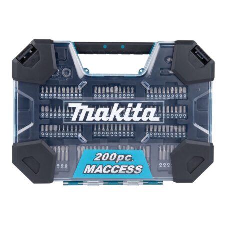 MAKITA Poranterä- ja ruuvikärkisarja 200-osaa. Kuvassa Poranterä- ja ruuvikärkisarjan suljettu muovisalkku edestäpäin.