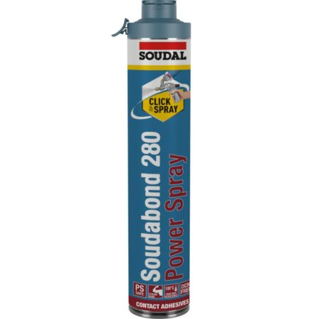 SOUDAL Soudabond Power 280SP click&spray. Kuvassa spraypurkki edestäpäin.
