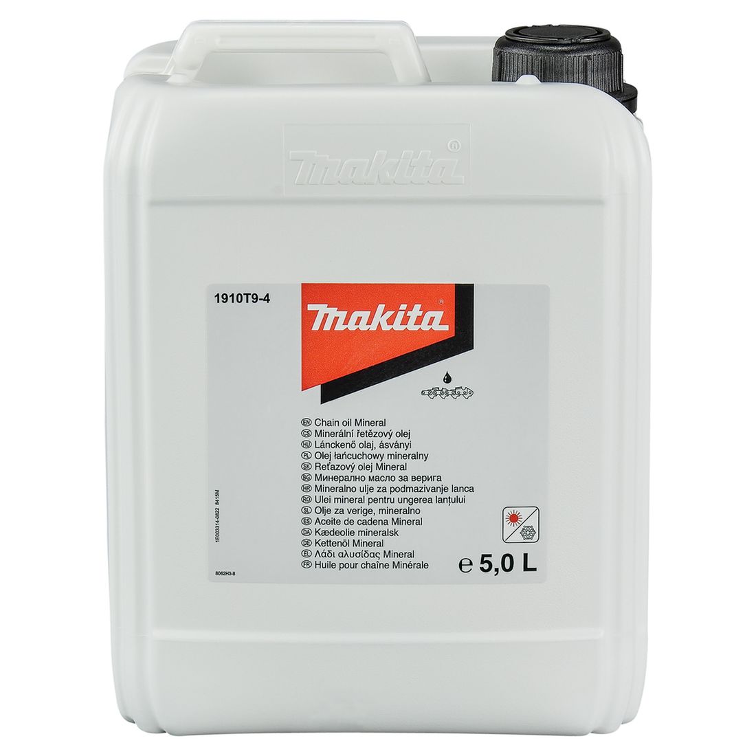 MAKITA Teräketjuöljy 5L, Makita. Kuvassa Teräketjuöljy 5L, Makita edestäpäin.
