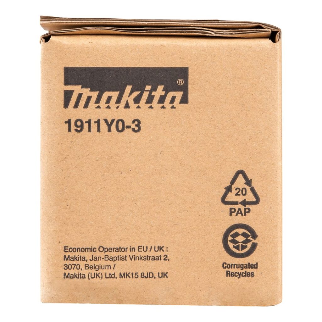 MAKITA Teräsuoja raivaussahanterälle. Kuvassa tuotteen myyntipakkaus sivustapäin.