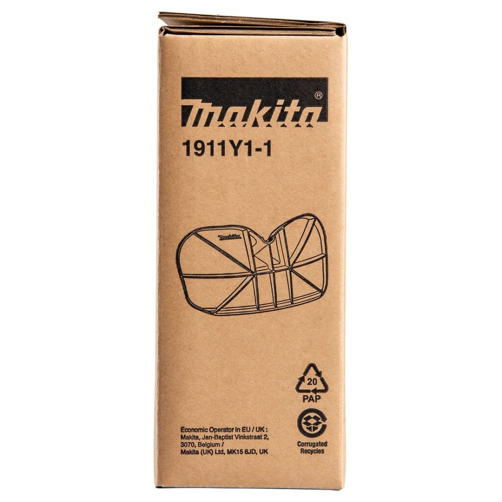 MAKITA Teräsuoja silppuavalle ruohoterälle. Kuvassa tuotteen myyntipakkaus sivustapäin.