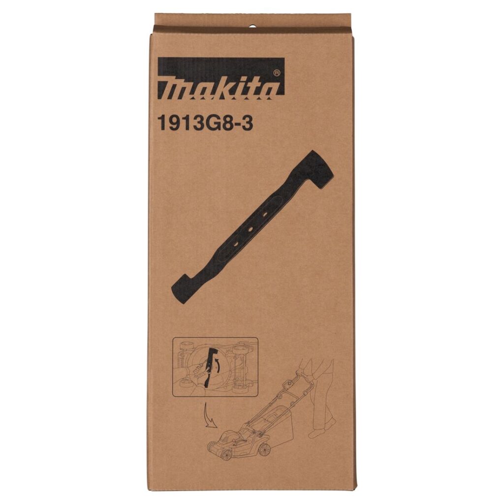 MAKITA Ruohonleikkurin veitsiterä 380 mm. Kuvassa tuotteen myyntipakkaus edestäpäin.