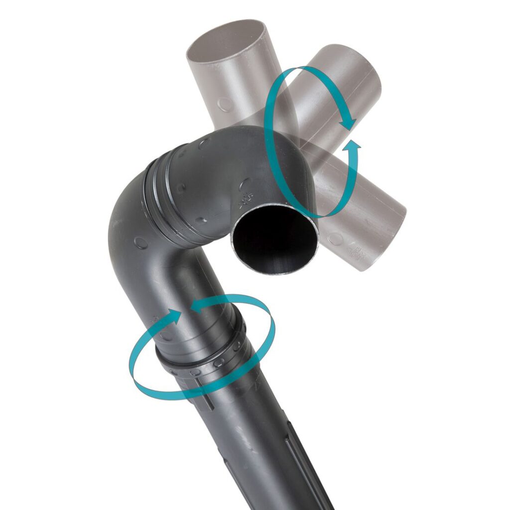 MAKITA Adapteriputki UB001C/G varten. Havainnekuvassa Adapteriputki UB001C/G:n kaksi taivutettua putken päätä käännettävissä eri asentoihin.