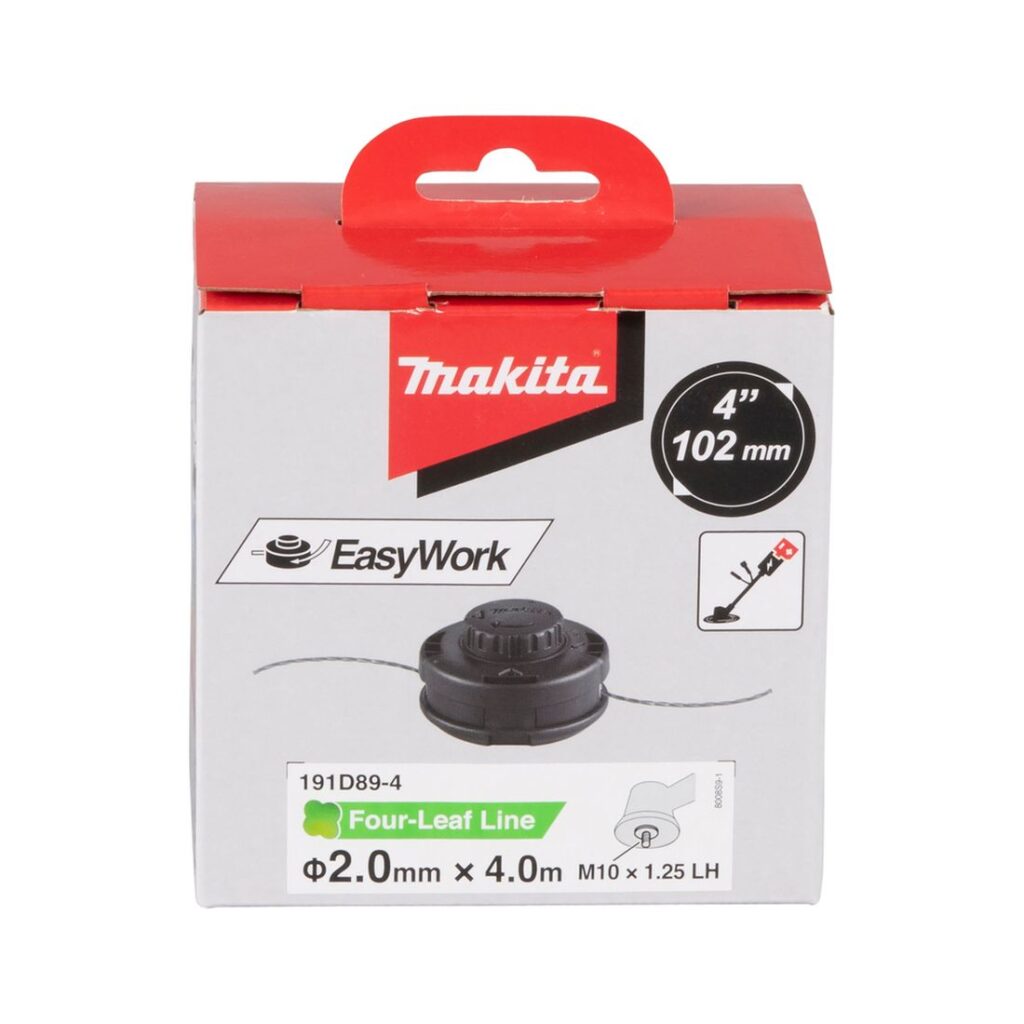 MAKITA Siimapää Tap&Go EasyWork Ø 2,0 mm x 4 m / 4". Kuvassa tuotteen myyntipakkaus edestäpäin.