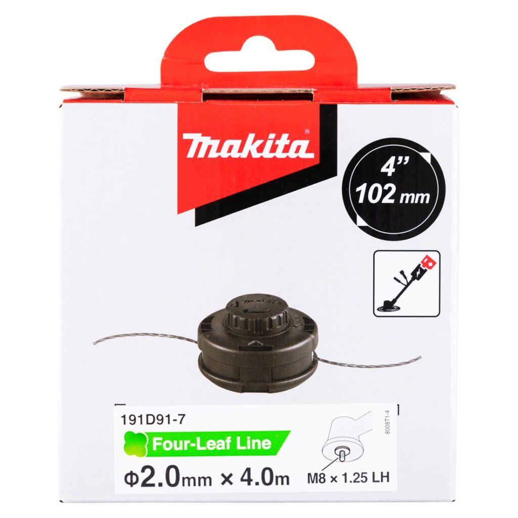 MAKITA Siimapää Tap&Go EasyWork Ø 2,0 mm x 4 m / 4". Kuvassa tuotteen myyntipakkaus edestäpäin.