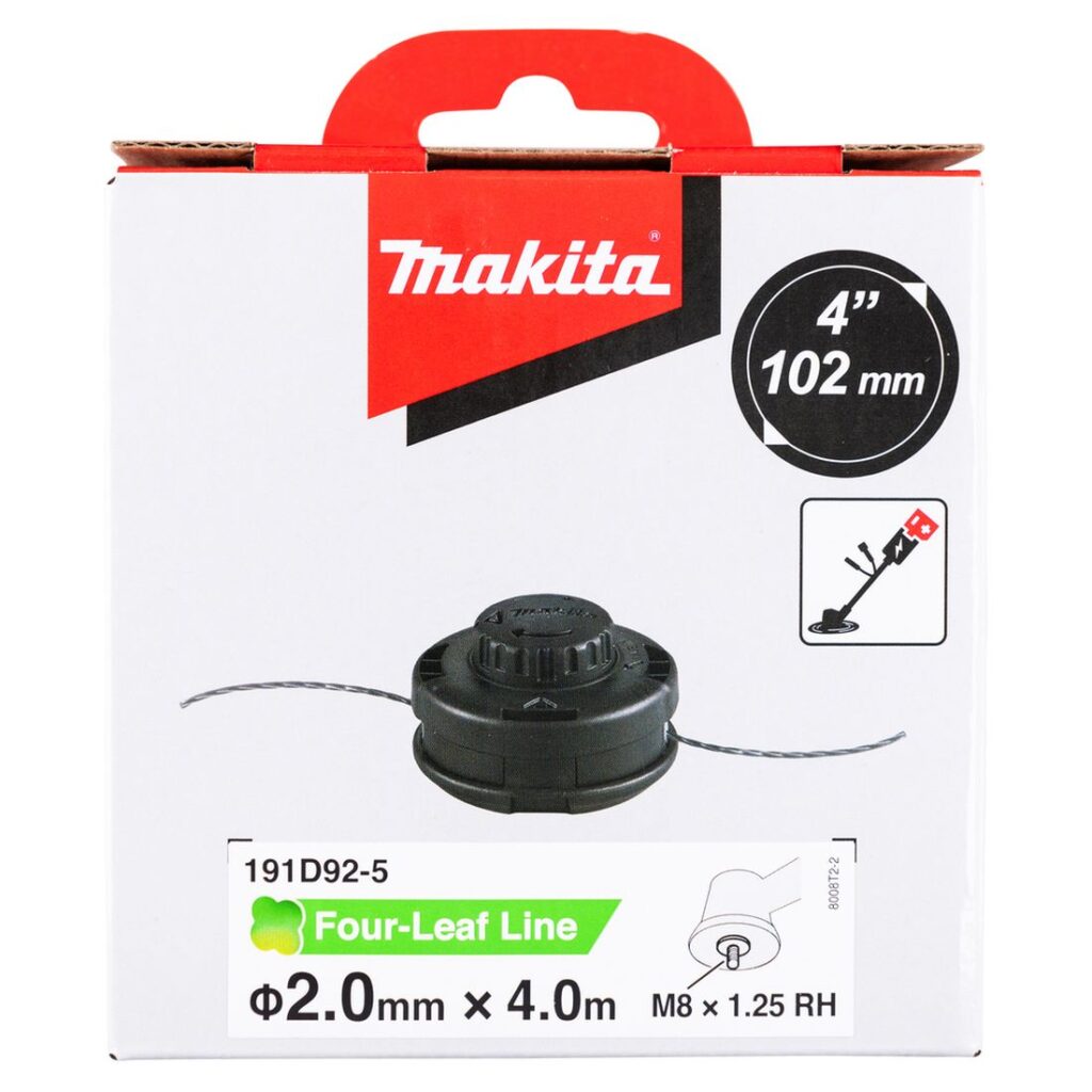 MAKITA Siimapää Tap&Go EasyWork Ø 2,0 mm x 4 m / 4". Kuvassa tuotteen myyntipakkaus edestäpäin.