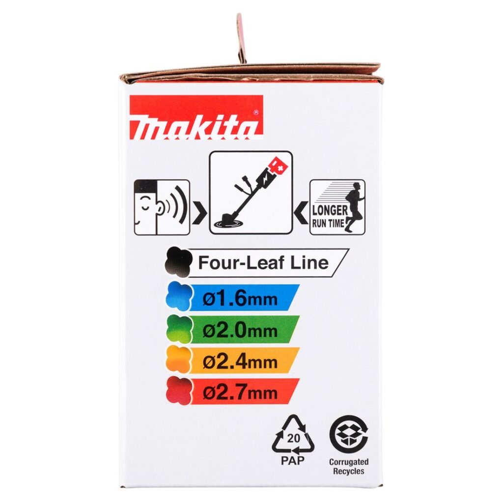 MAKITA Siimapää Tap&Go EasyWork Ø 2,0 mm x 4 m / 4". Kuvassa tuotteen myyntipakkaus sivustapäin.