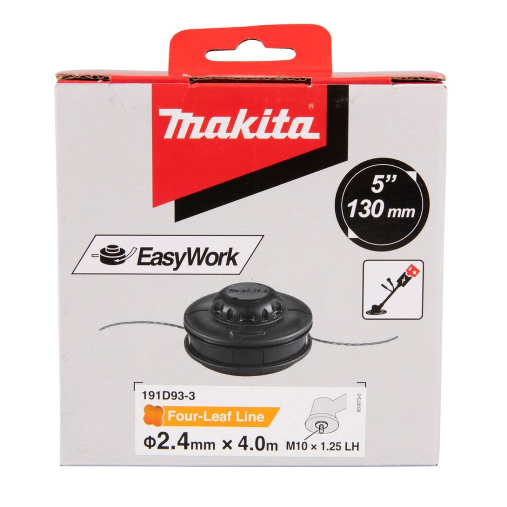 MAKITA Siimapää Tap&Go EasyWork Ø 2,4 mm x 4 m / 5". Kuvassa tuotteen myyntipakkaus edestäpäin.