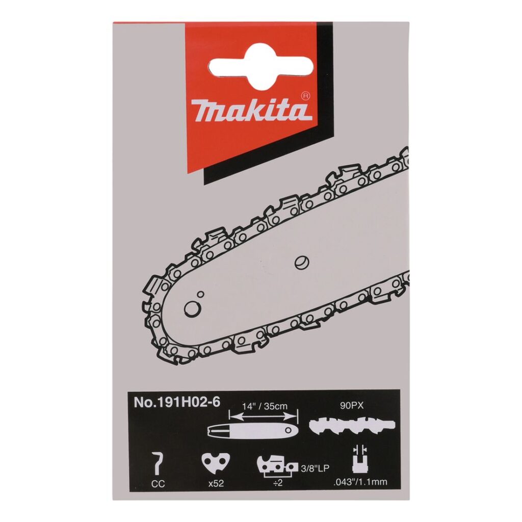 MAKITA Teräketju 52, 3/8", 1,1 mm, 14". Kuvassa tuotteen myyntipakkaus edestäpäin.