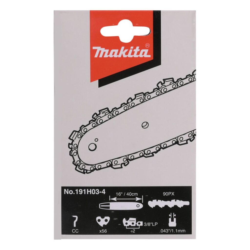 MAKITA Teräketju 56, 3/8", 1,1 mm, 16". Kuvassa tuotteen myyntipakkaus edestäpäin.