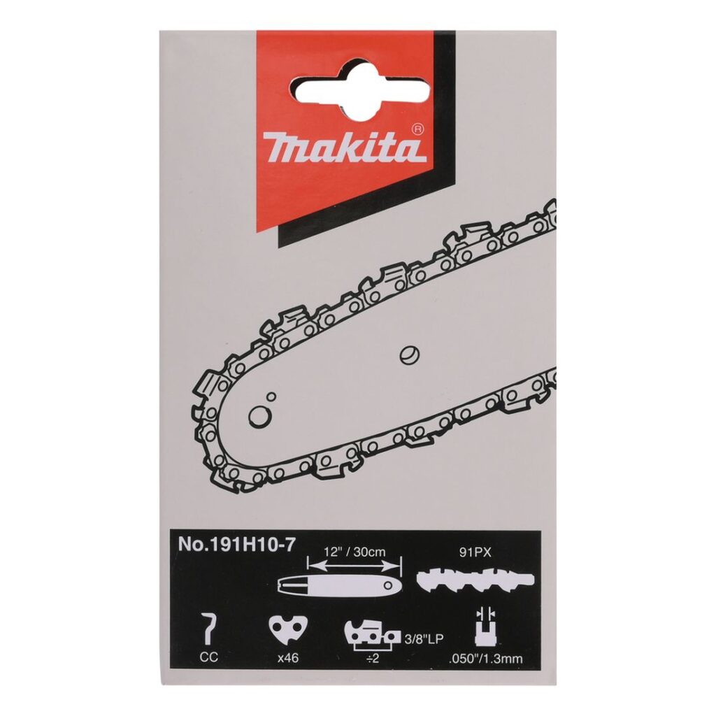 MAKITA Teräketju 46, 3/8", 1,3 mm, 12". Kuvassa tuotteen myyntipakkaus edestäpäin.