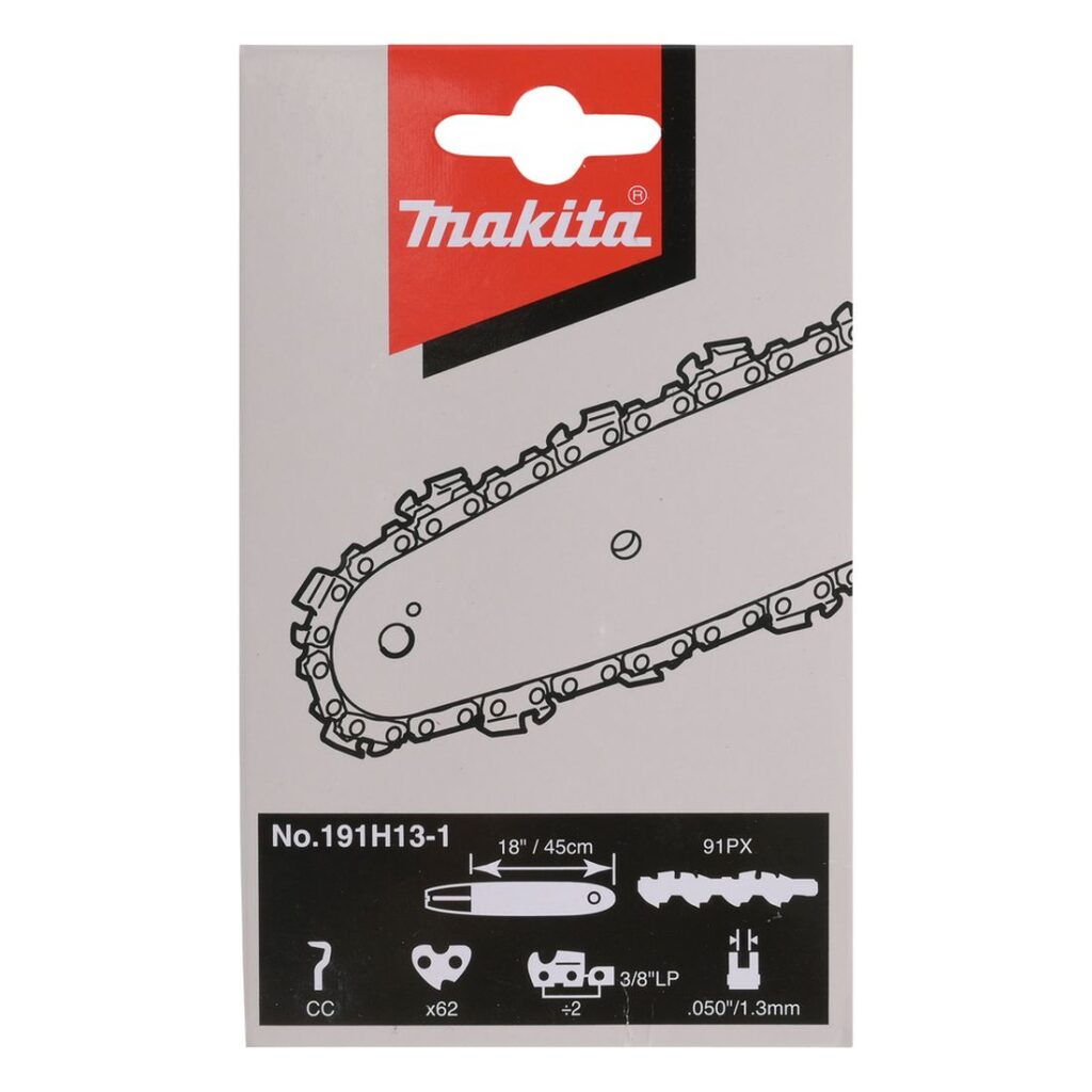 MAKITA Teräketju 62, 3/8", 1,3 mm, 18". Kuvassa tuotteen myyntipakkaus edestäpäin.