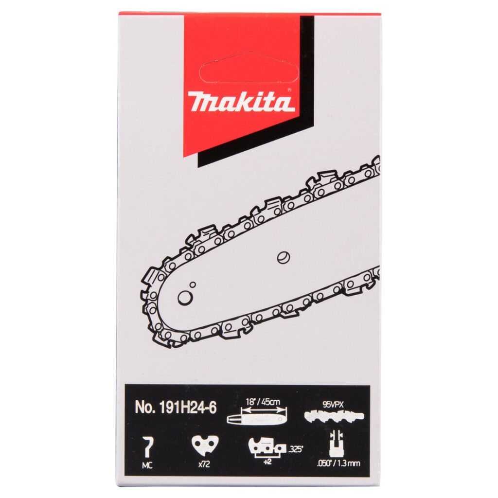 MAKITA Teräketju 72, 0,325", 1,3 mm, 18". Kuvassa tuotteen myyntipakkaus edestäpäin.