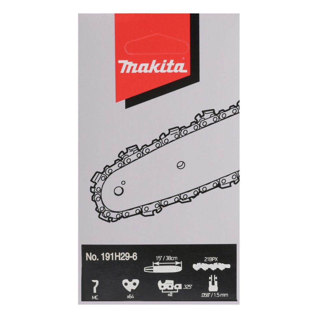 MAKITA Teräketju 64, 0,325", 1,5 mm, 15". Kuvassa tuotteen myyntipakkaus edestäpäin.