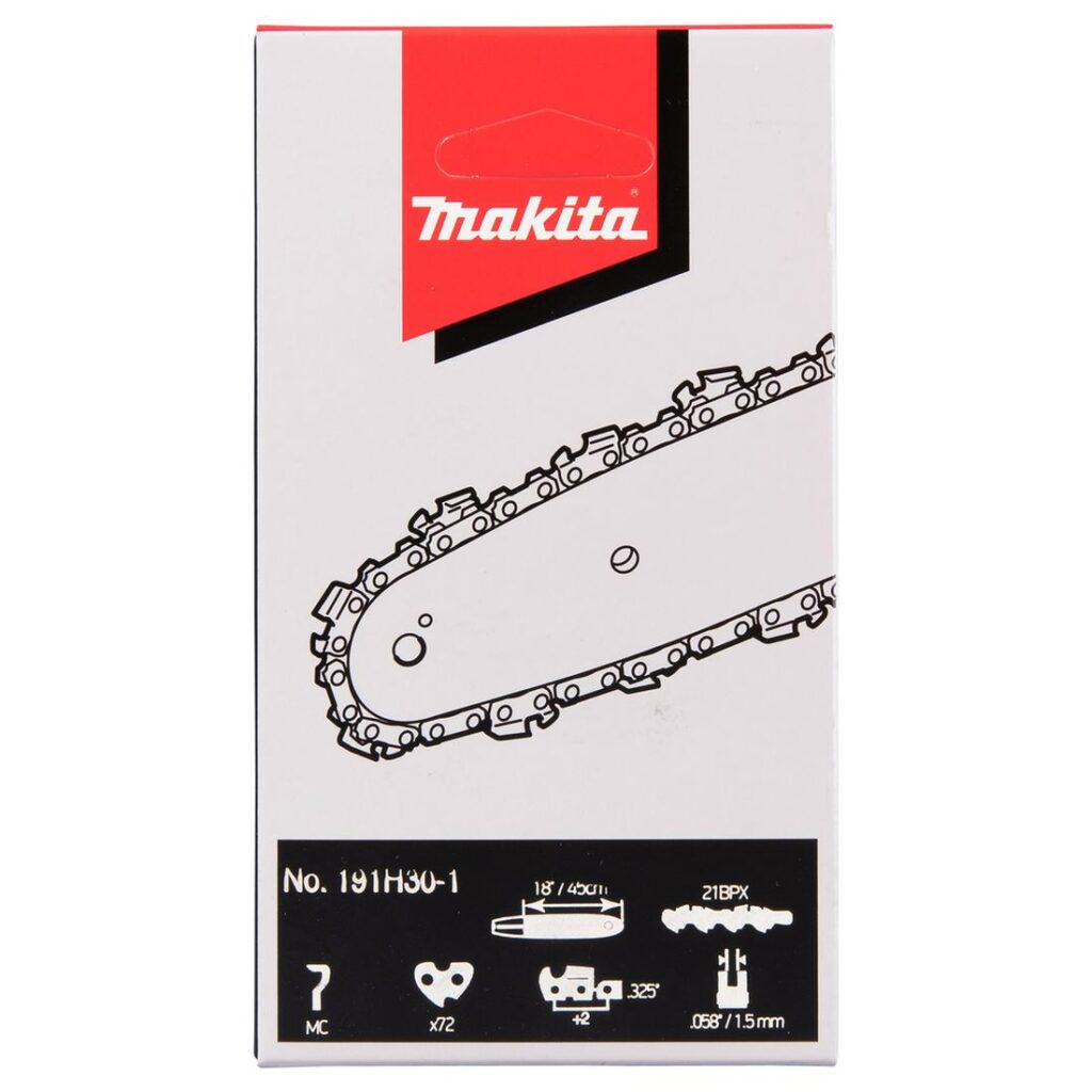 MAKITA Teräketju 72, 0,325", 1,5 mm, 18". Kuvassa tuotteen myyntipakkaus edestäpäin.