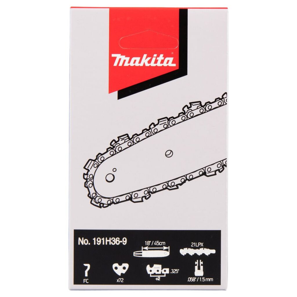 MAKITA Teräketju 72, 0,325", 1,5 mm, 18". Kuvassa tuotteen myyntipakkaus edestäpäin.