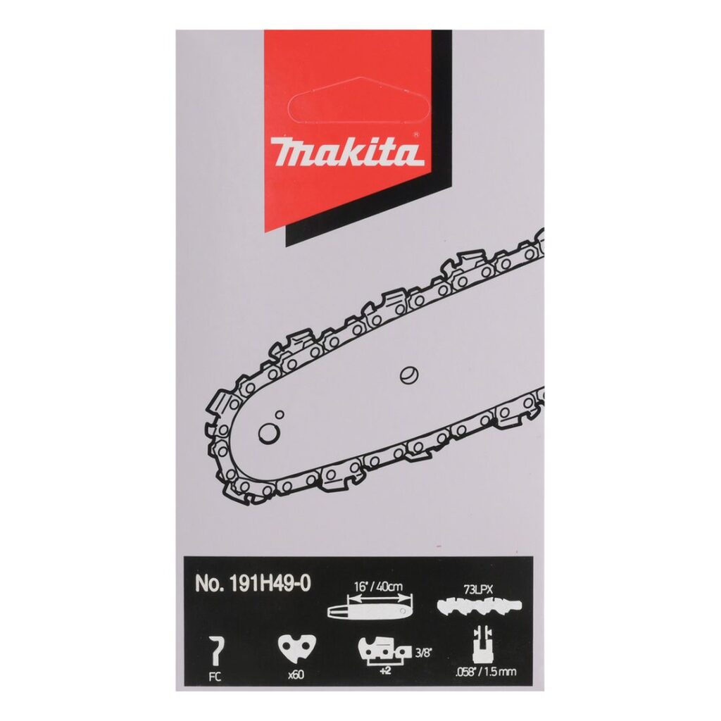 MAKITA Teräketju 60, 3/8", 1,5 mm, 16". Kuvassa tuotteen myyntipakkaus edestäpäin.
