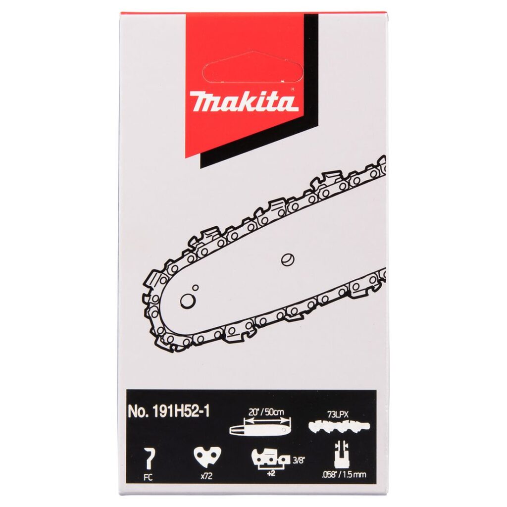 MAKITA Teräketju 72, 3/8", 1,5 mm, 20". Kuvassa tuotteen myyntipakkaus edestäpäin.