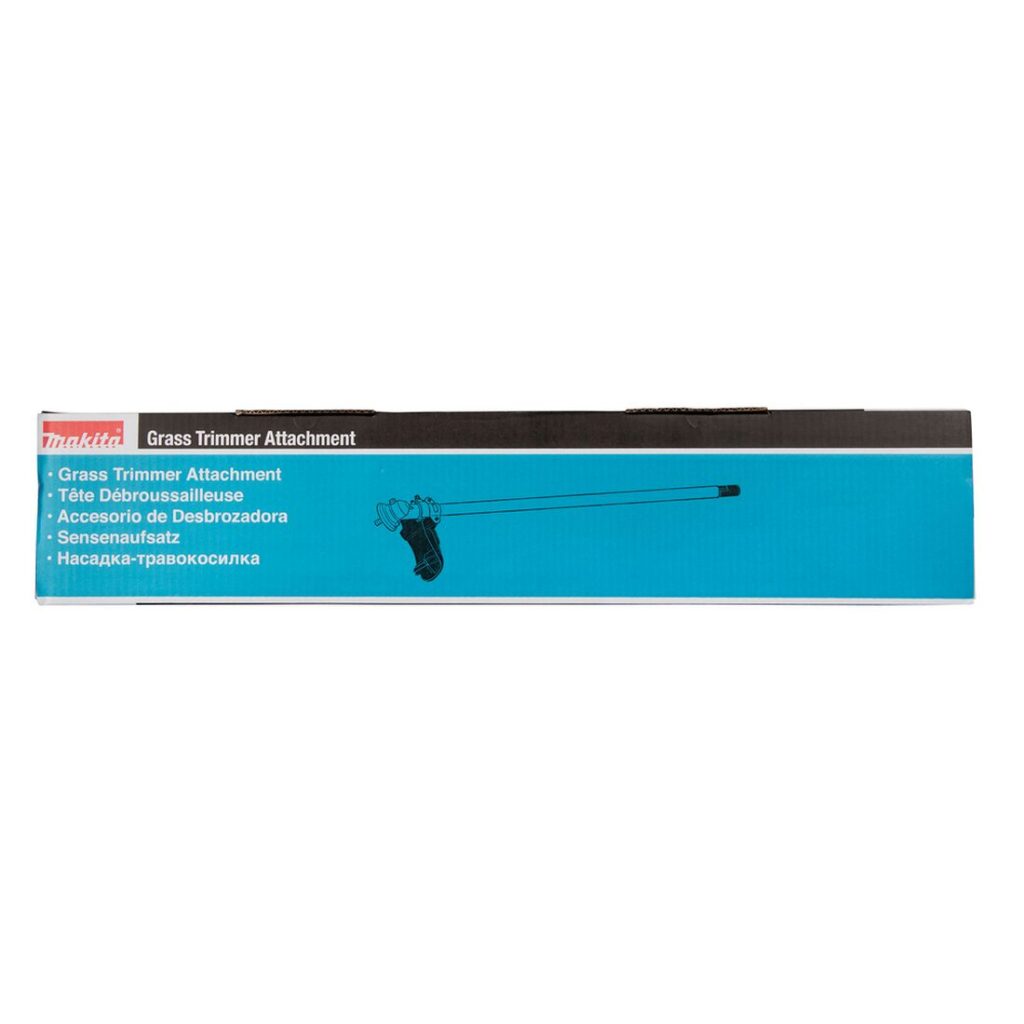 MAKITA Trimmerilisälaite 330 mm EM409MP. Kuvassa tuotteen myyntipakkaus ylhäältäpäin.