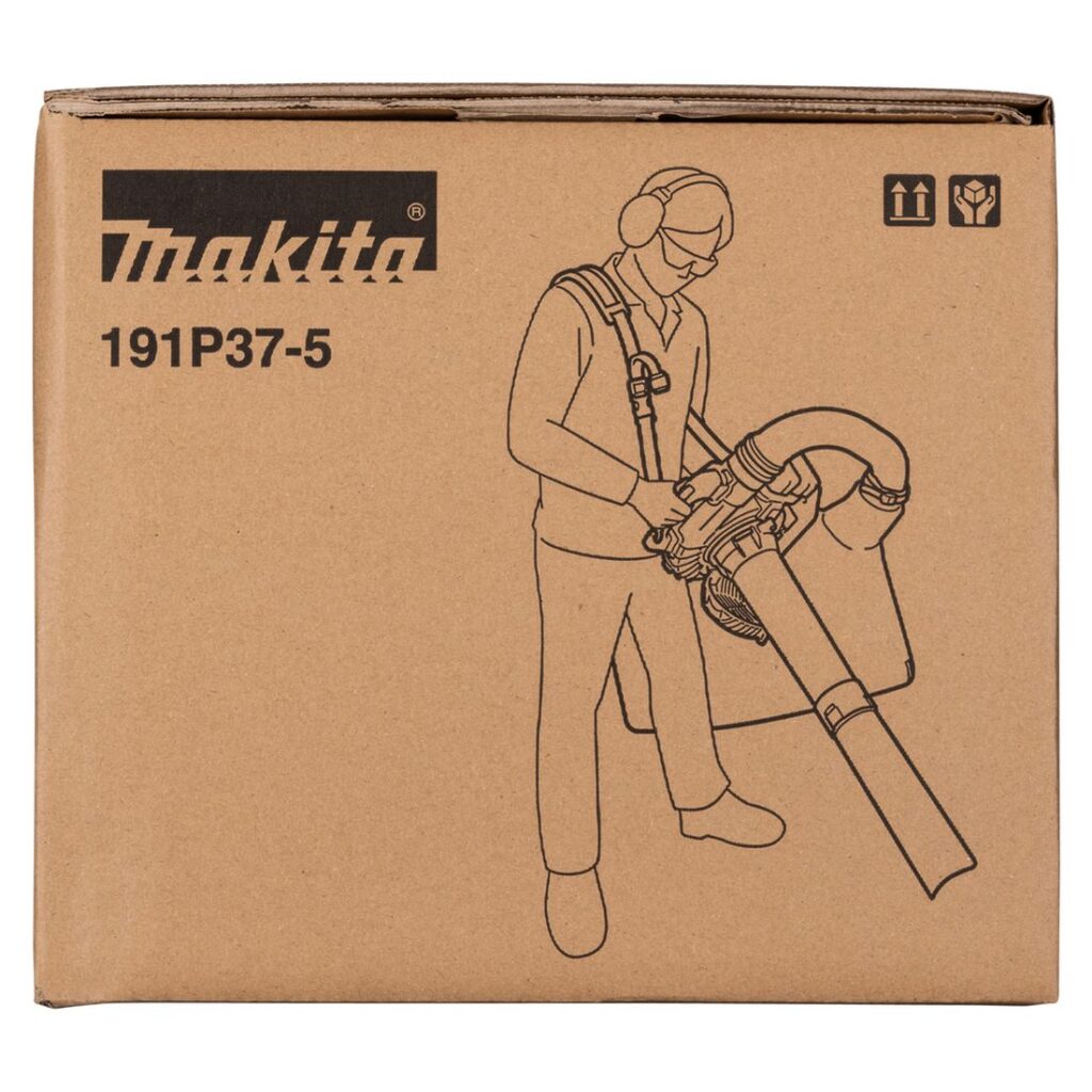MAKITA Silppuava imuvarustus puhaltimeen DUB363. Kuvassa tuotteen myyntipakkaus ylhäältäpäin.