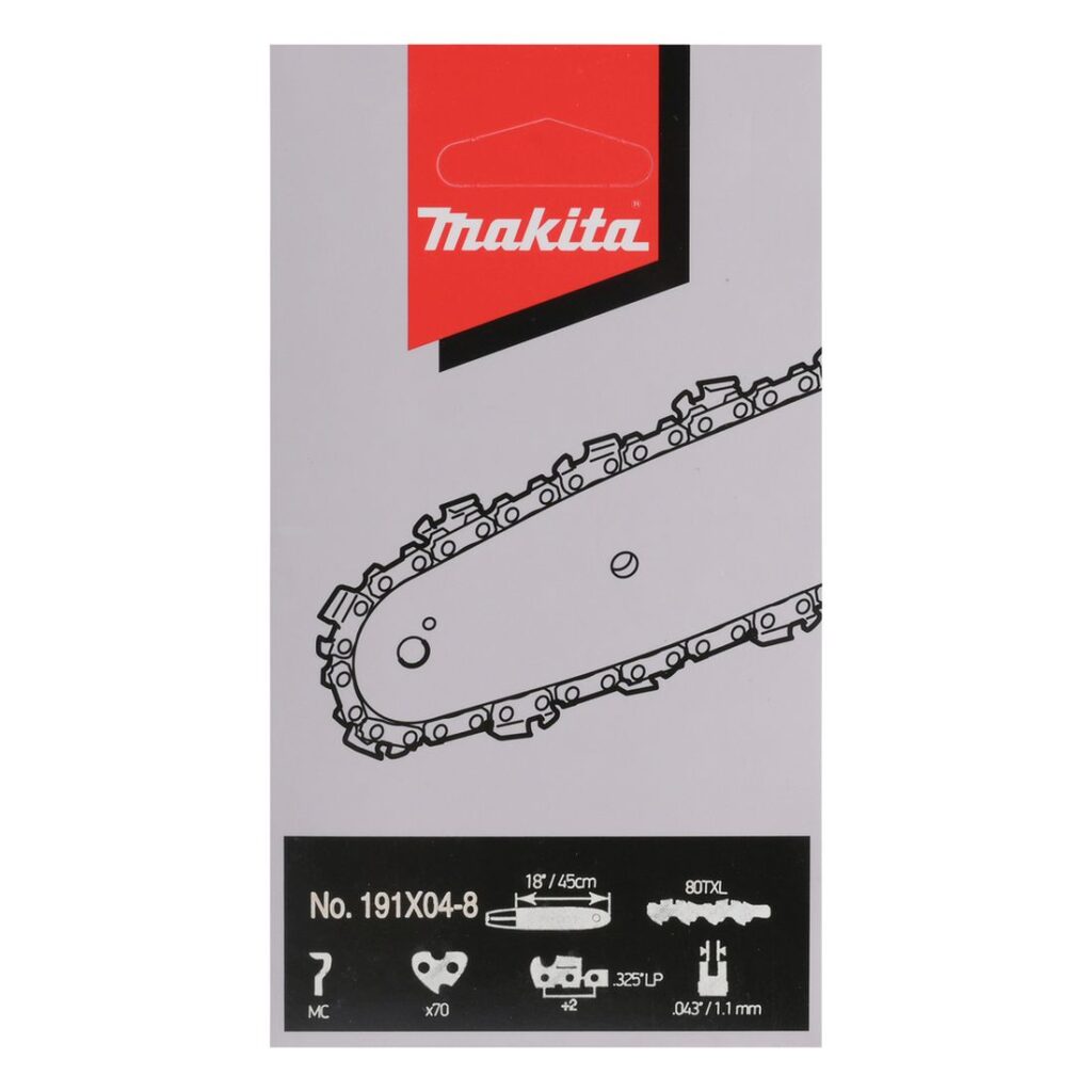 MAKITA Teräketju 70, 0,325, 1,1 mm, 18". Kuvassa tuotteen myyntipakkaus edestäpäin.