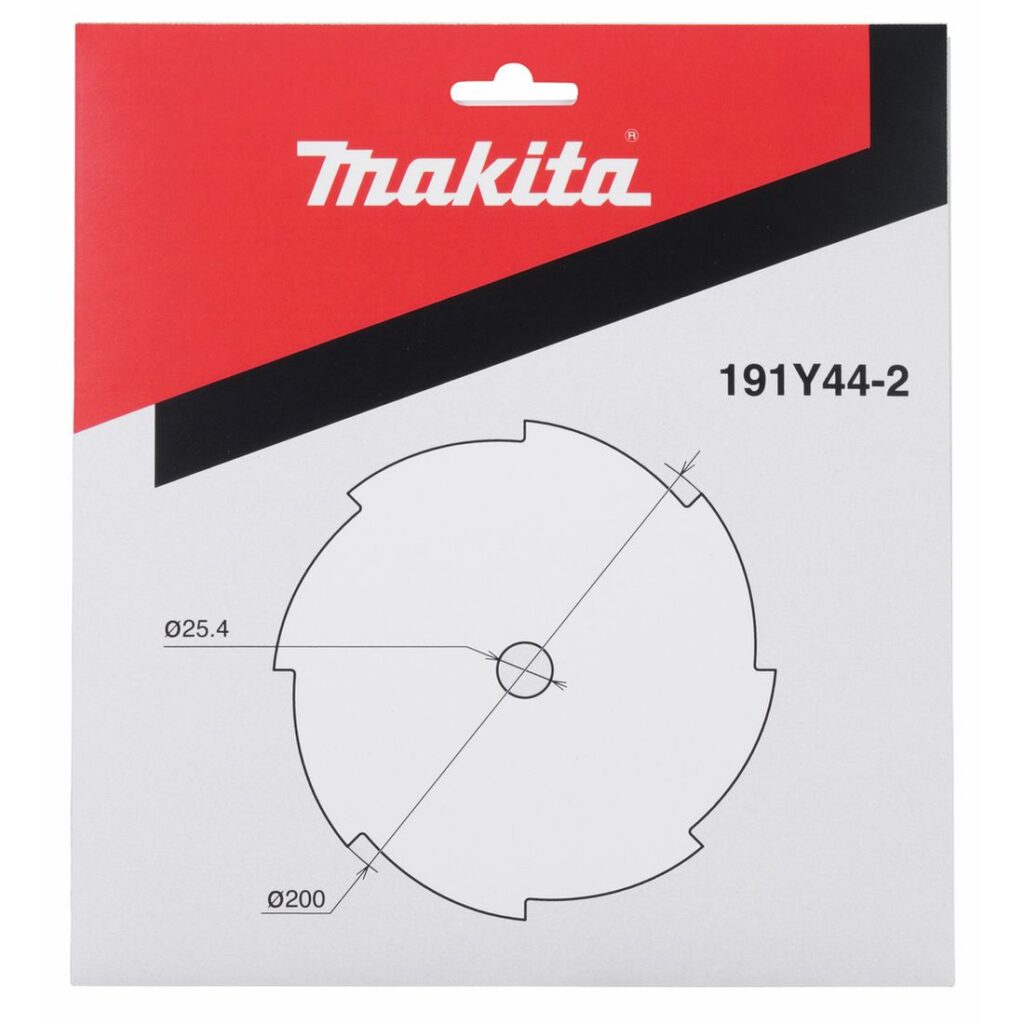 MAKITA Ruohoterä 8lapainen 200 x 25,4 mm. Kuvassa tuotteen myyntipakkaus edestäpäin.