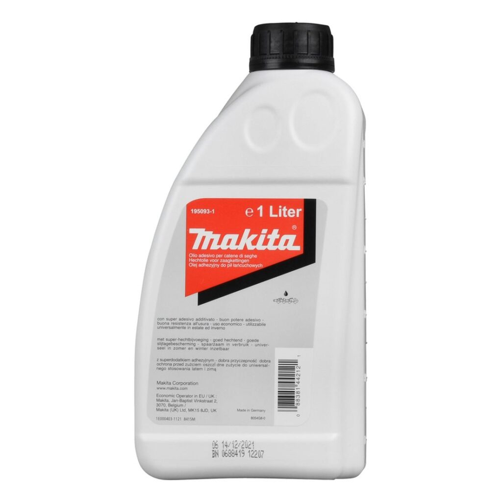 MAKITA Teräketjuöljy 1L, Makita. Kuvassa Teräketjuöljy 1L, Makita edestäpäin.