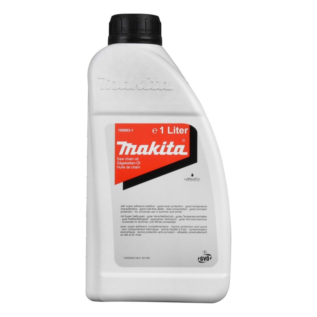 MAKITA Teräketjuöljy 1L, Makita. Kuvassa Teräketjuöljy 1L, Makita takaapäin.