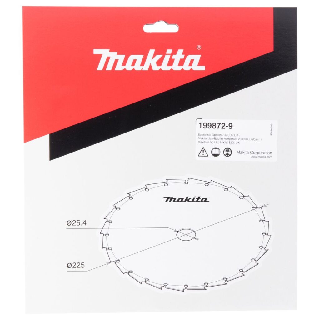 MAKITA Raivaussahanterä 225 x 25,4 mm, Makita. Kuvassa tuotteen myyntipakkaus edestäpäin.