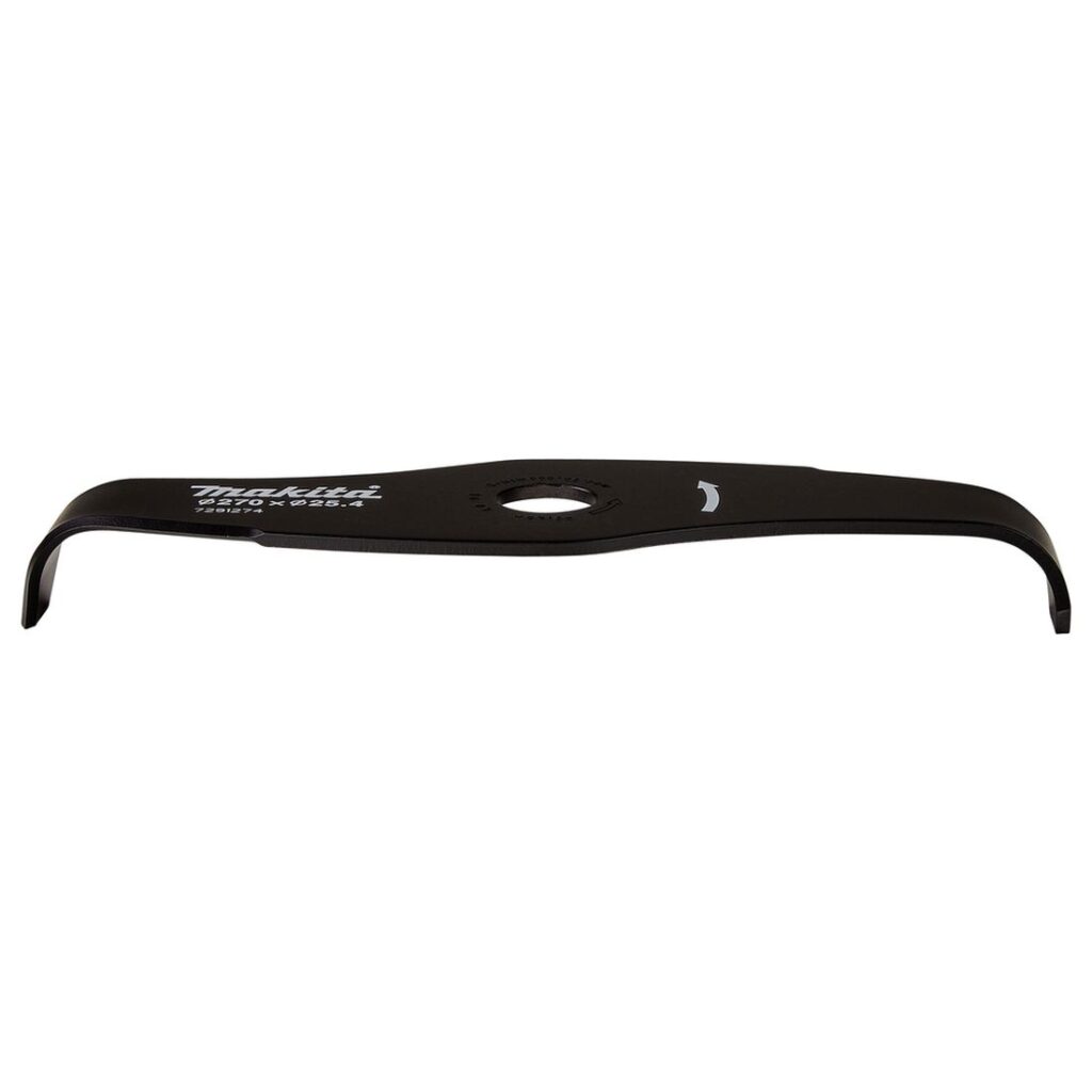 MAKITA Ruohoterä silppuava 2lapainen, 270x25,4 mm, UR012G. Kuvassa Ruohoterä silppuava 2lapainen, 270x25,4 mm, UR012G edestäpäin yläviistosta.