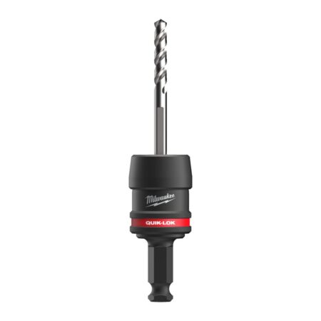 Milwaukee QUIK-LOK™ pikaistukka reikäsahalle 7/16". Kuvassa pikaistukka pystyasennossa keskiöterä kiinnitettynä.