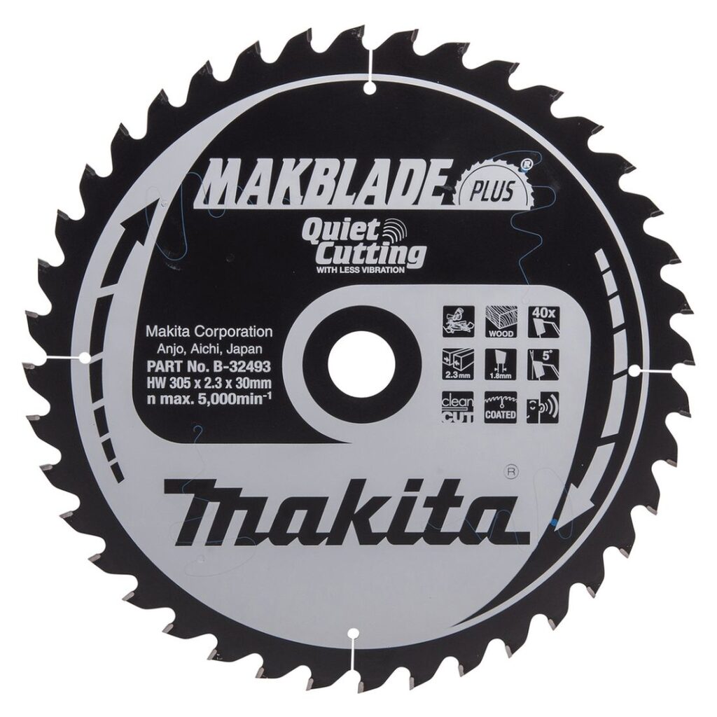 MAKITA Pyörösahanterä 305x30x2,3 mm, Z40, Makblade Plus. Kuvassa Pyörösahanterä 305x30x2,3 mm, Z40, Makblade Plus edestäpäin.