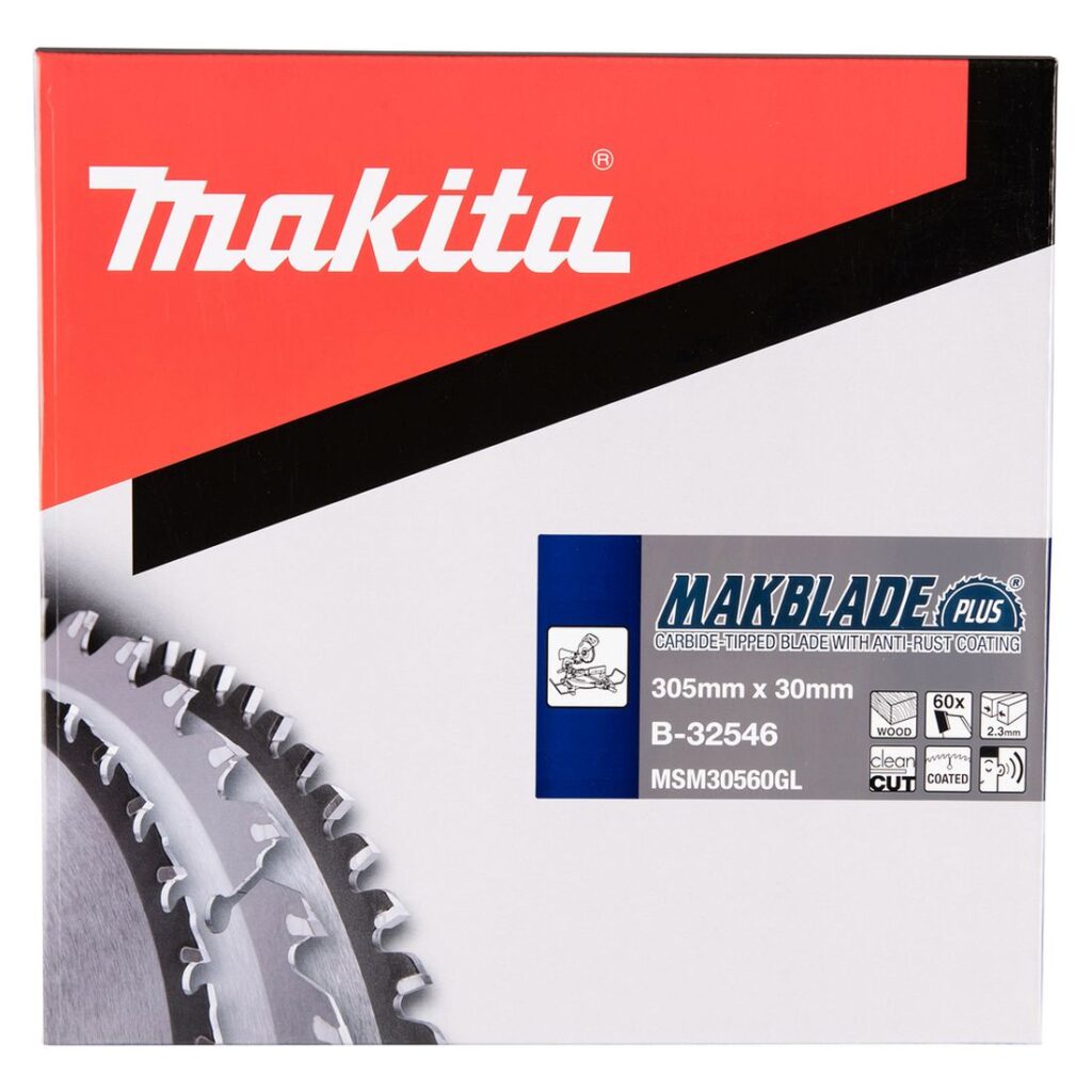 MAKITA Pyörösahanterä 305x30x2,3mm, Z60 Makblade Plus. Kuvassa tuotteen myyntipakkaus edestäpäin.
