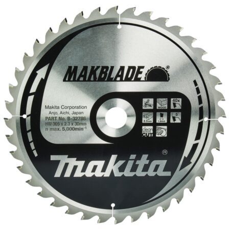 MAKITA Pyörösahanterä 305x30x2,3 mm, Z40 Makblade. Kuvassa Pyörösahanterä 305x30x2,3 mm, Z40 Makblade edestäpäin.