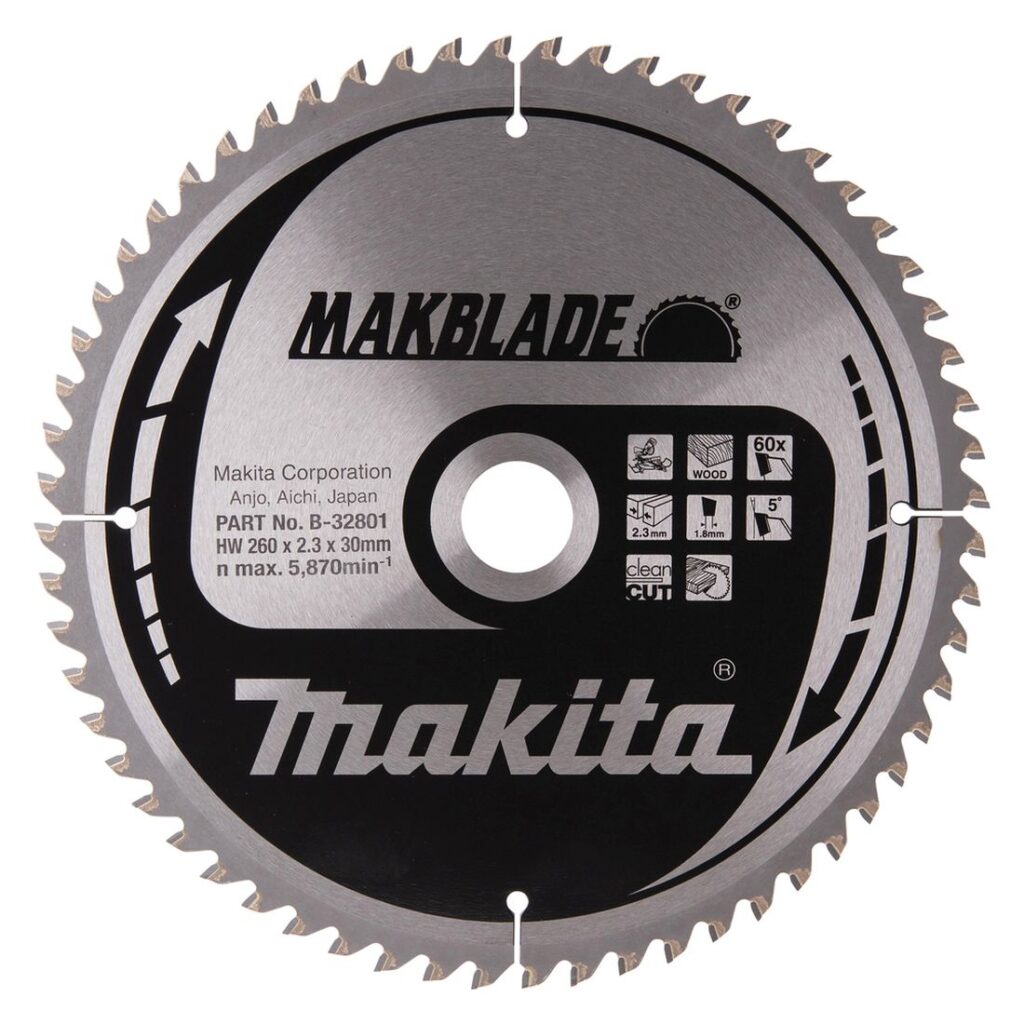 MAKITA Pyörösahanterä 260x30x2,3 mm, Z60 Makblade. Kuvassa Pyörösahanterä 260x30x2,3 mm, Z60 Makblade edestäpäin.