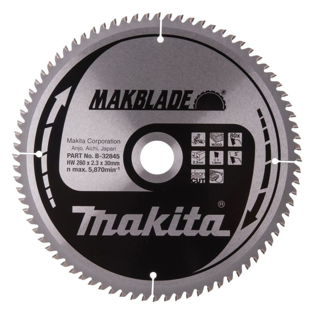 MAKITA Pyörösahanterä 260x30x2,3 mm, Z80 Makblade. Kuvassa Pyörösahanterä 260x30x2,3 mm, Z80 Makblade edestäpäin.