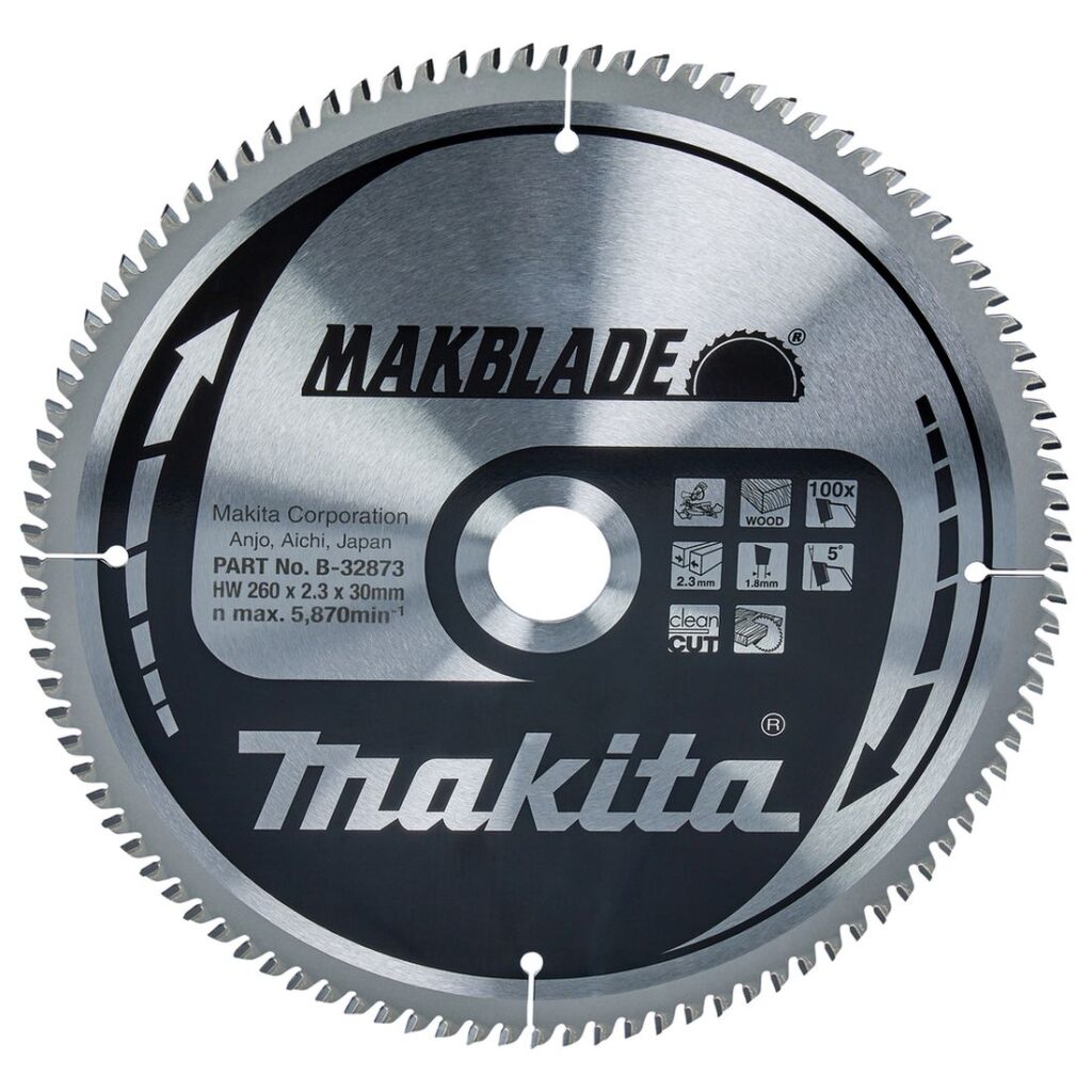 MAKITA Pyörösahanterä 260x30x2,3 mm, Z100 Makblade. Kuvassa Pyörösahanterä 260x30x2,3 mm, Z100 Makblade edestäpäin.