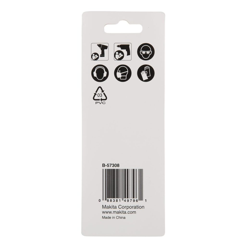 MAKITA Metalliporanteräsarja HSSTIN 1/4" bitsikiinnitys, 5osaa. Kuvassa tuotteen myyntipakkaus takaapäin.