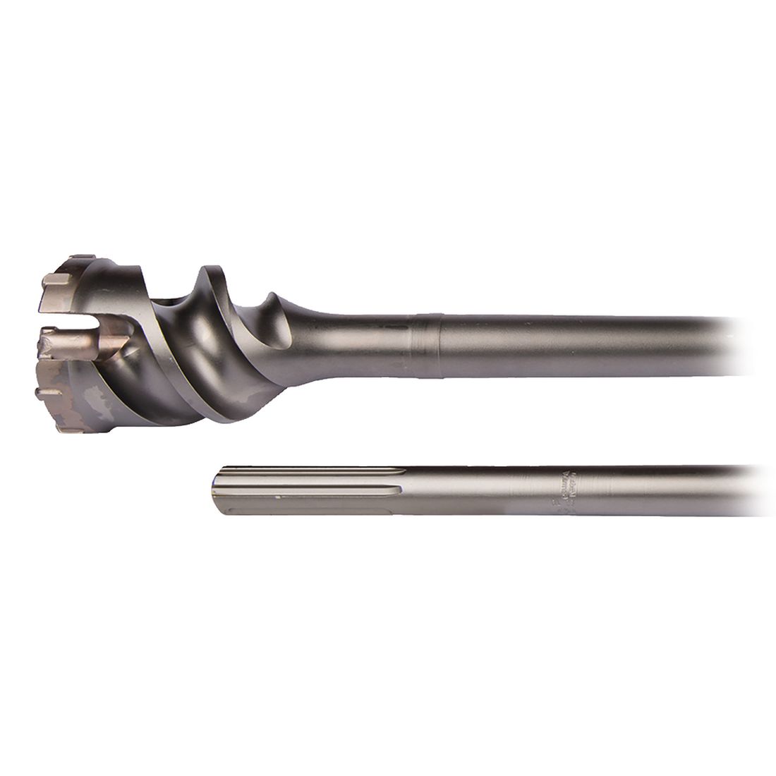 MAKITA SDSMAX läpivientiporanterä 45 x 550 mm. Lähikuvassa SDSMAX läpivientiporanterä 45 x 550 mm terän pää ja SDS-MAX kiinnitys.