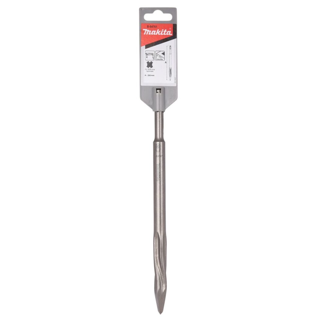 MAKITA Kärkikarkaistu piikki SDSPLUS 250 mm. Kuvassa tuotteen myyntipakkaus edestäpäin.