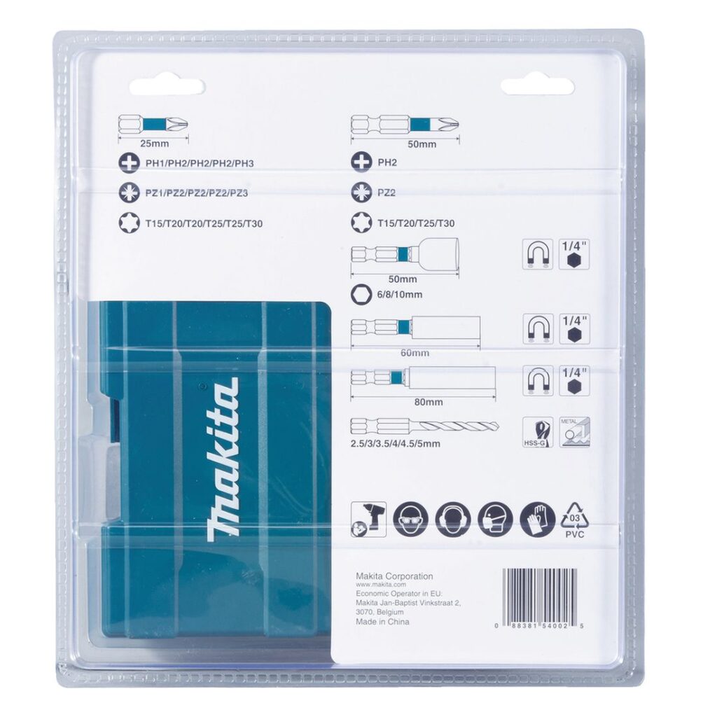 MAKITA Ruuvikärkisarja IMPACT BLACK 33-osaa B-66896. Kuvassa ruuvikärkisarja IMPACT BLACK 33-osaa B-66896 myyntipakkaus takaapäin.