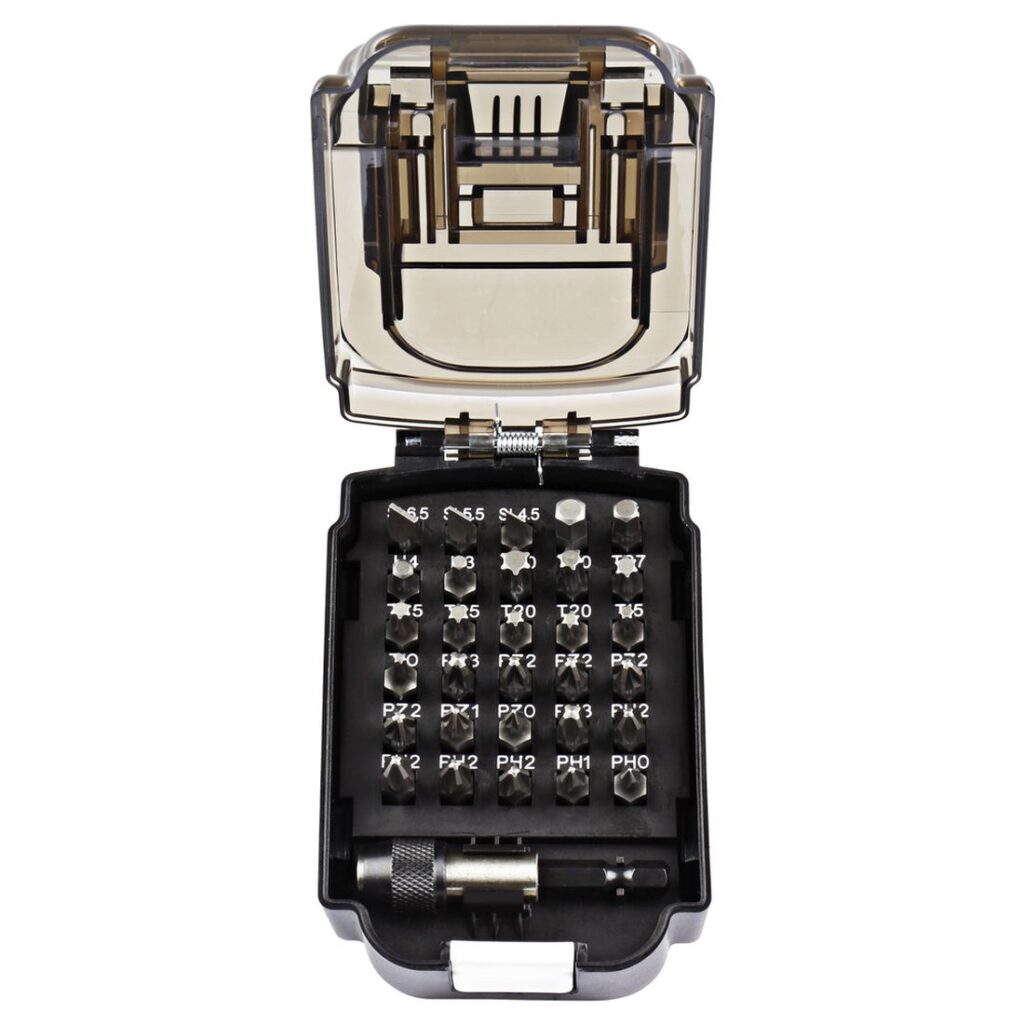 MAKITA Ruuvikärkisarja 31osaa LXT akkulaatikossa. Kuvassa Ruuvikärkisarja 31osaa LXT akkulaatikossa edestäpäin yläviistosta.