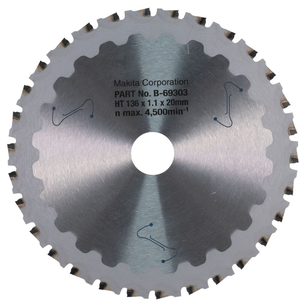 MAKITA Pyörösahanterä 136 x 20 x 1,1 mm, Z30 metallille, EFFICUT. Kuvassa Pyörösahanterä 136 x 20 x 1,1 mm, Z30 metallille, EFFICUT takaapäin.