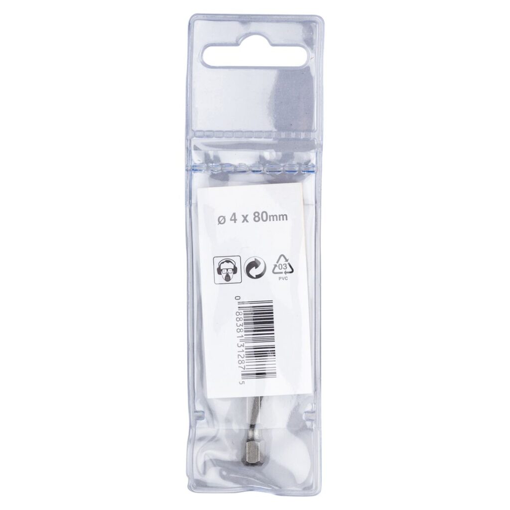 MAKITA Kiviporanterä 4 x 80 mm, 1/4" bitsikiinnitys. Kuvassa tuotteen myyntipakkaus takaapäin.